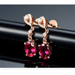 Garnet rose gold earrings large jewelry factory,OEM/ODM Jewelry Trade processing customized,Wholesale jewelry manufacturer