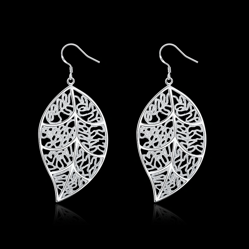 925 silver tree leaf Earrings large jewelry factory,OEM/ODM Jewelry Trade processing customized,Wholesale jewelry manufacturer