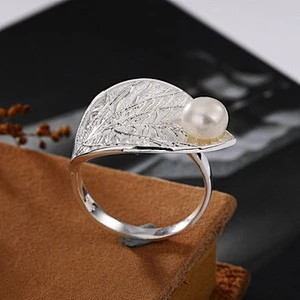 925 silver leaf Pearl Ring large jewelry factory,OEM/ODM Jewelry Trade processing customized,Wholesale jewelry manufacturer
