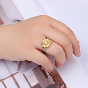 925 silver sunflower ring large jewelry factory,OEM/ODM Jewelry Trade processing customized,Wholesale jewelry manufacturer