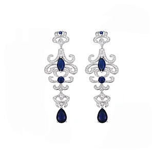 925 Silver Sapphire Earrings large jewelry factory,OEM/ODM Jewelry Trade processing customized,Wholesale jewelry manufacturer