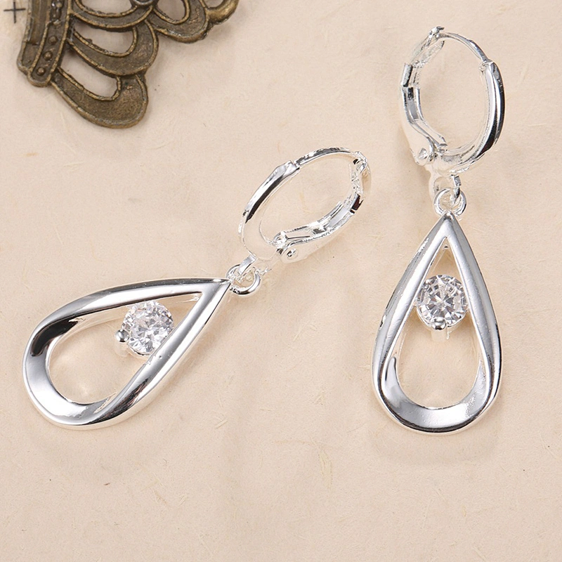 925 silver water drop earrings inlaid with stone large jewelry factory,OEM/ODM Jewelry Trade processing customized,Wholesale jewelry manufacturer