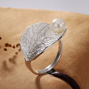 925 silver leaf Pearl Ring large jewelry factory,OEM/ODM Jewelry Trade processing customized,Wholesale jewelry manufacturer