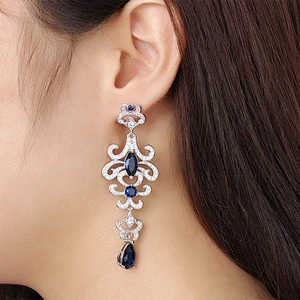 925 Silver Sapphire Earrings large jewelry factory,OEM/ODM Jewelry Trade processing customized,Wholesale jewelry manufacturer