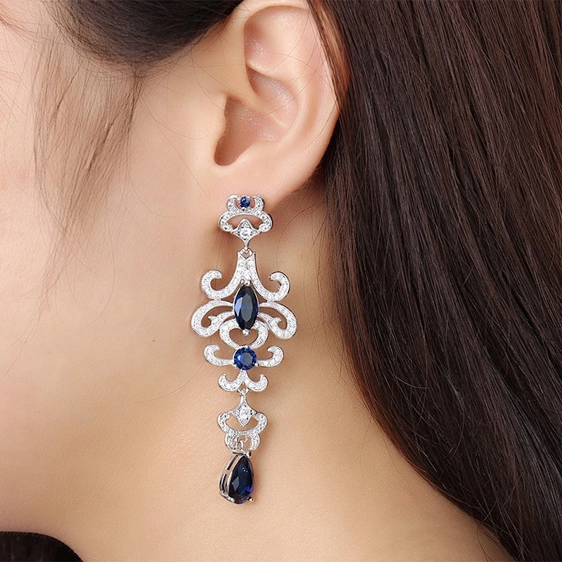 925 Silver Sapphire Earrings large jewelry factory,OEM/ODM Jewelry Trade processing customized,Wholesale jewelry manufacturer