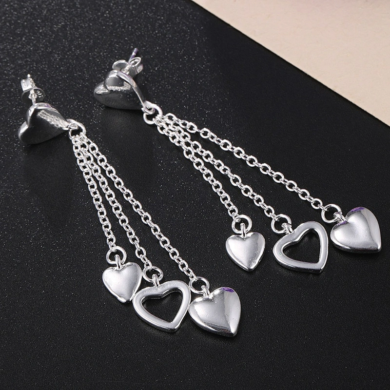 925 silver long tassel Love Earrings large jewelry factory,OEM/ODM Jewelry Trade processing customized,Wholesale jewelry manufacturer