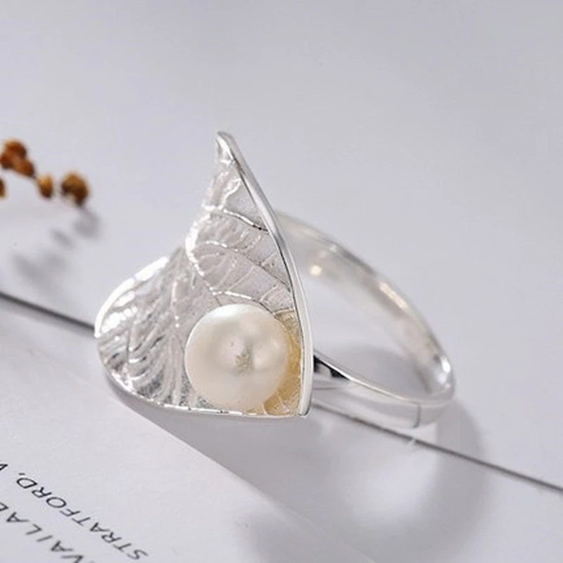 925 silver leaf Pearl Ring large jewelry factory,OEM/ODM Jewelry Trade processing customized,Wholesale jewelry manufacturer