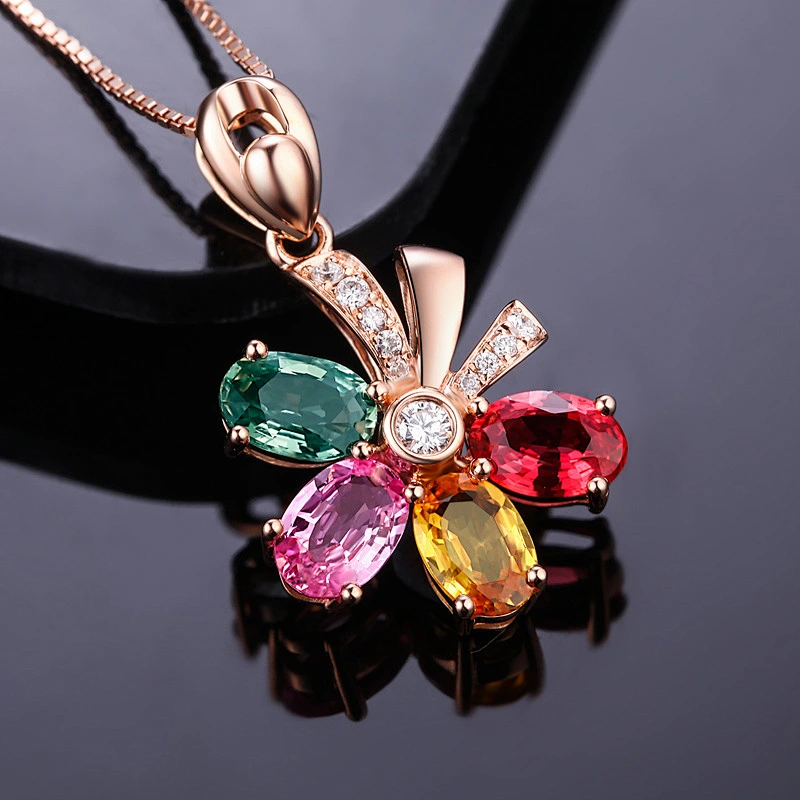 Rose gold flower color stone pendant large jewelry factory,OEM/ODM Jewelry Trade processing customized,Wholesale jewelry manufacturer