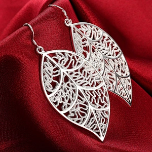 925 silver tree leaf Earrings large jewelry factory,OEM/ODM Jewelry Trade processing customized,Wholesale jewelry manufacturer
