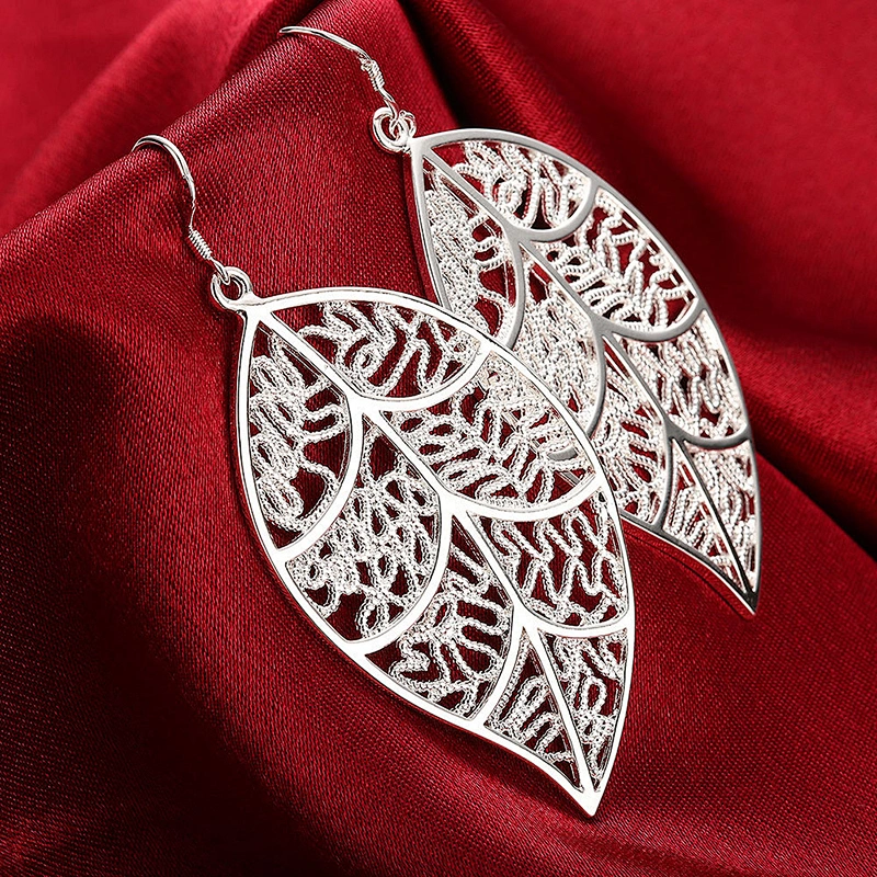 925 silver tree leaf Earrings large jewelry factory,OEM/ODM Jewelry Trade processing customized,Wholesale jewelry manufacturer
