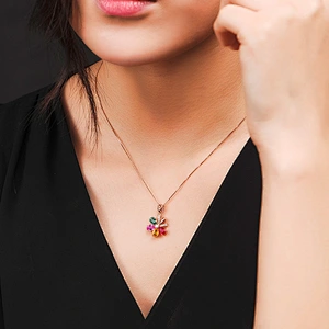 Rose gold flower color stone pendant large jewelry factory,OEM/ODM Jewelry Trade processing customized,Wholesale jewelry manufacturer