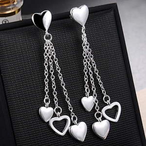 925 silver long tassel Love Earrings large jewelry factory,OEM/ODM Jewelry Trade processing customized,Wholesale jewelry manufacturer