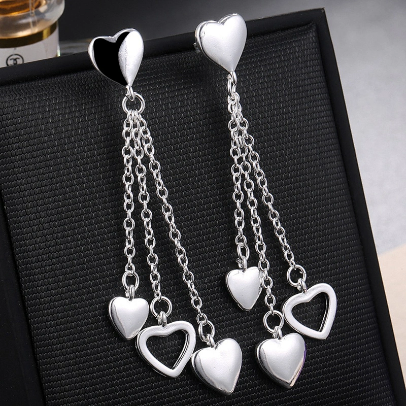925 silver long tassel Love Earrings large jewelry factory,OEM/ODM Jewelry Trade processing customized,Wholesale jewelry manufacturer