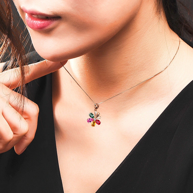 Rose gold flower color stone pendant large jewelry factory,OEM/ODM Jewelry Trade processing customized,Wholesale jewelry manufacturer