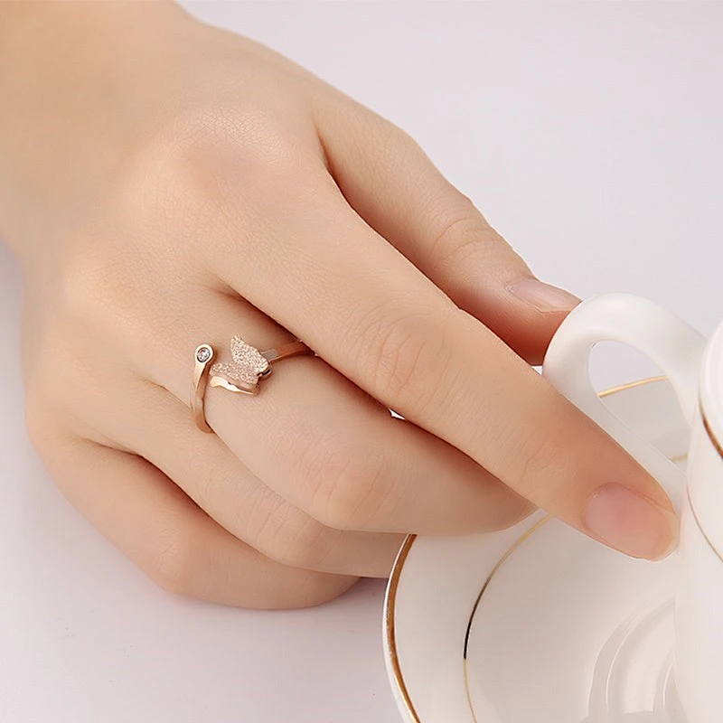 Rose Gold Butterfly Ring large jewelry factory,OEM/ODM Jewelry Trade processing customized,Wholesale jewelry manufacturer