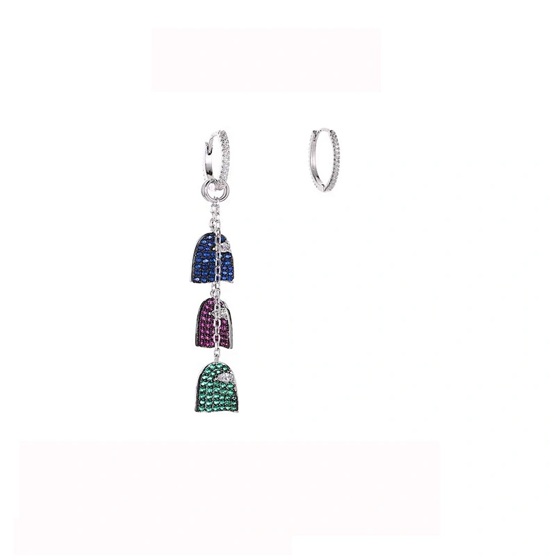 Asymmetric long fringe inlaid with color Zircon Earrings large jewelry factory,OEM/ODM Jewelry Trade processing customized,Wholesale jewelry manufacturer