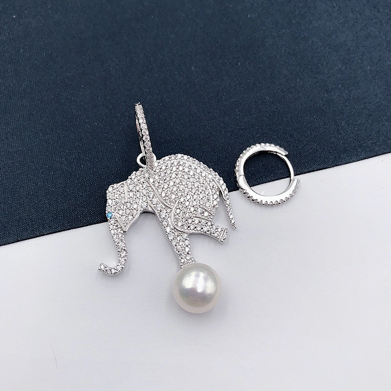European and American diamond inlaid White Gold Elephant Pearl Earrings large jewelry factory,OEM/ODM Jewelry Trade processing customized,Wholesale jewelry manufacturer