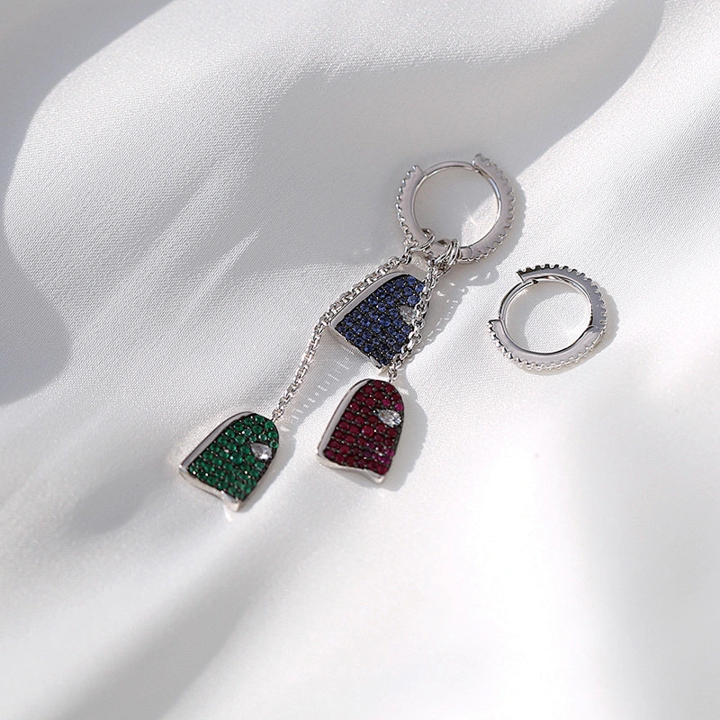 Asymmetric long fringe inlaid with color Zircon Earrings large jewelry factory,OEM/ODM Jewelry Trade processing customized,Wholesale jewelry manufacturer