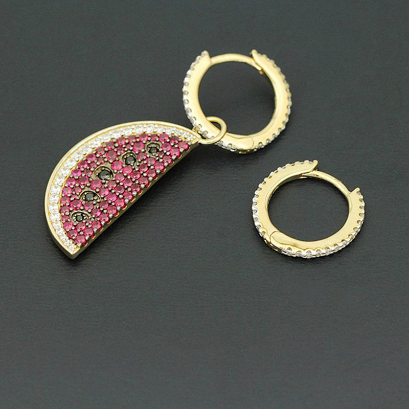 Red black zircon watermelon Earrings large jewelry factory,OEM/ODM Jewelry Trade processing customized,Wholesale jewelry manufacturer