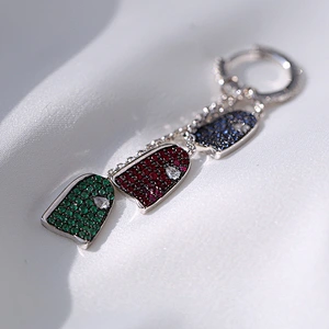 Asymmetric long fringe inlaid with color Zircon Earrings large jewelry factory,OEM/ODM Jewelry Trade processing customized,Wholesale jewelry manufacturer