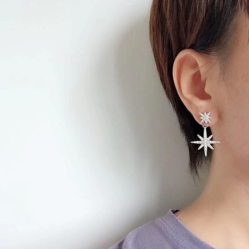 Brass Plated Silver Star Earrings large jewelry factory,OEM/ODM Jewelry Trade processing customized,Wholesale jewelry manufacturer