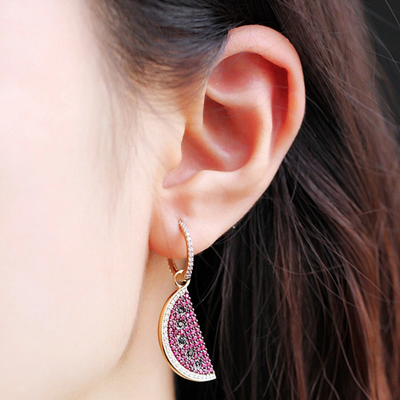 Red black zircon watermelon Earrings large jewelry factory,OEM/ODM Jewelry Trade processing customized,Wholesale jewelry manufacturer