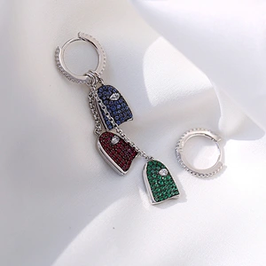 Asymmetric long fringe inlaid with color Zircon Earrings large jewelry factory,OEM/ODM Jewelry Trade processing customized,Wholesale jewelry manufacturer
