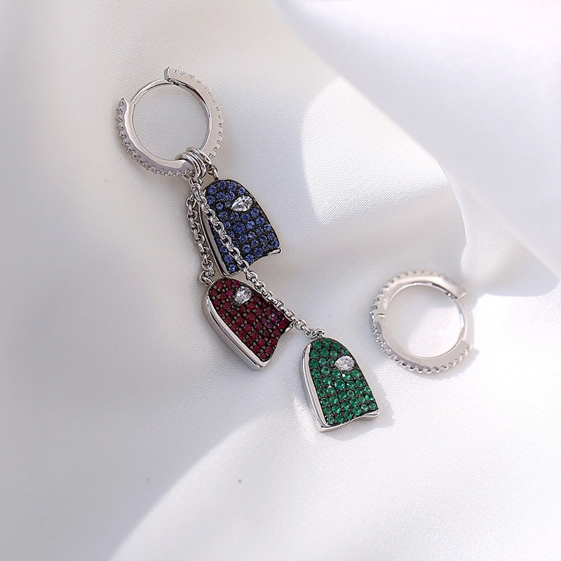Asymmetric long fringe inlaid with color Zircon Earrings large jewelry factory,OEM/ODM Jewelry Trade processing customized,Wholesale jewelry manufacturer