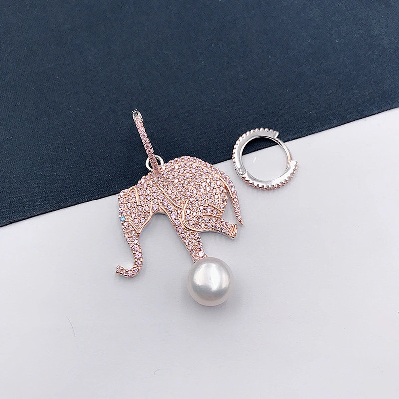 European and American diamond inlaid White Gold Elephant Pearl Earrings large jewelry factory,OEM/ODM Jewelry Trade processing customized,Wholesale jewelry manufacturer