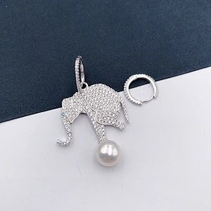 European and American diamond inlaid White Gold Elephant Pearl Earrings large jewelry factory,OEM/ODM Jewelry Trade processing customized,Wholesale jewelry manufacturer