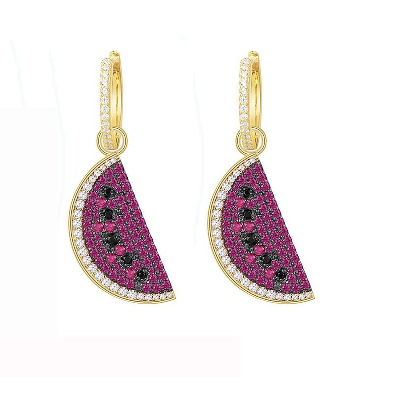 Red black zircon watermelon Earrings large jewelry factory,OEM/ODM Jewelry Trade processing customized,Wholesale jewelry manufacturer
