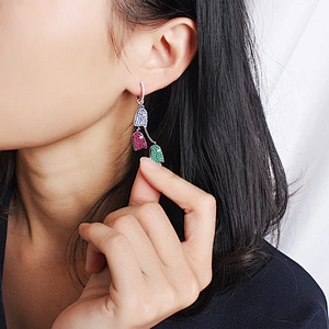 Asymmetric long fringe inlaid with color Zircon Earrings large jewelry factory,OEM/ODM Jewelry Trade processing customized,Wholesale jewelry manufacturer