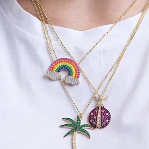 S925 brass plated rainbow Pendant Necklace women's stone inlay large jewelry factory,OEM/ODM Jewelry Trade processing customized,Wholesale jewelry manufacturer