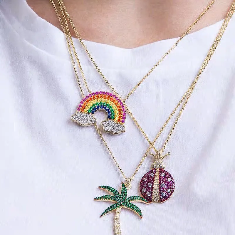 S925 brass plated rainbow Pendant Necklace women's stone inlay large jewelry factory,OEM/ODM Jewelry Trade processing customized,Wholesale jewelry manufacturer
