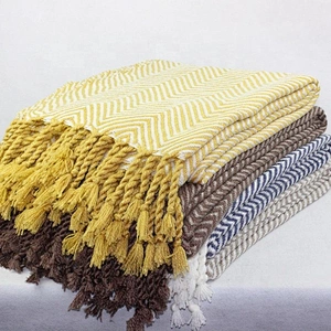 100% Acrylic Herringbone Jacquard Wool Handle Woven Blanket Throw