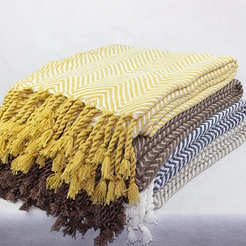 100% Acrylic Herringbone Jacquard Wool Handle Woven Blanket Throw