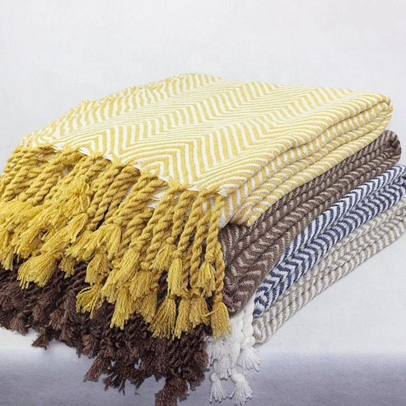 100% Acrylic Herringbone Jacquard Wool Handle Woven Blanket Throw