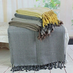 100% Acrylic Herringbone Jacquard Wool Handle Woven Blanket Throw