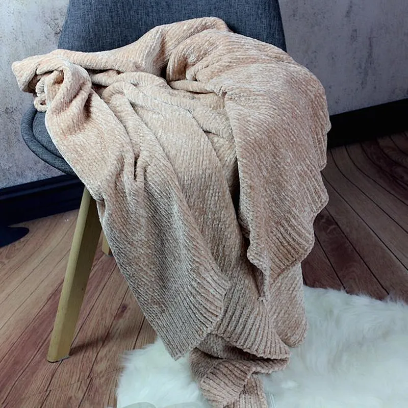 100% Polyester Sofa Decorative Knitted Chenille Throw