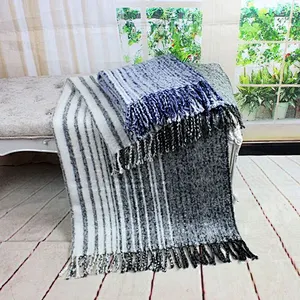 100% Acrylic Stripe-graded Hot Selling Europe Mohair Blanket