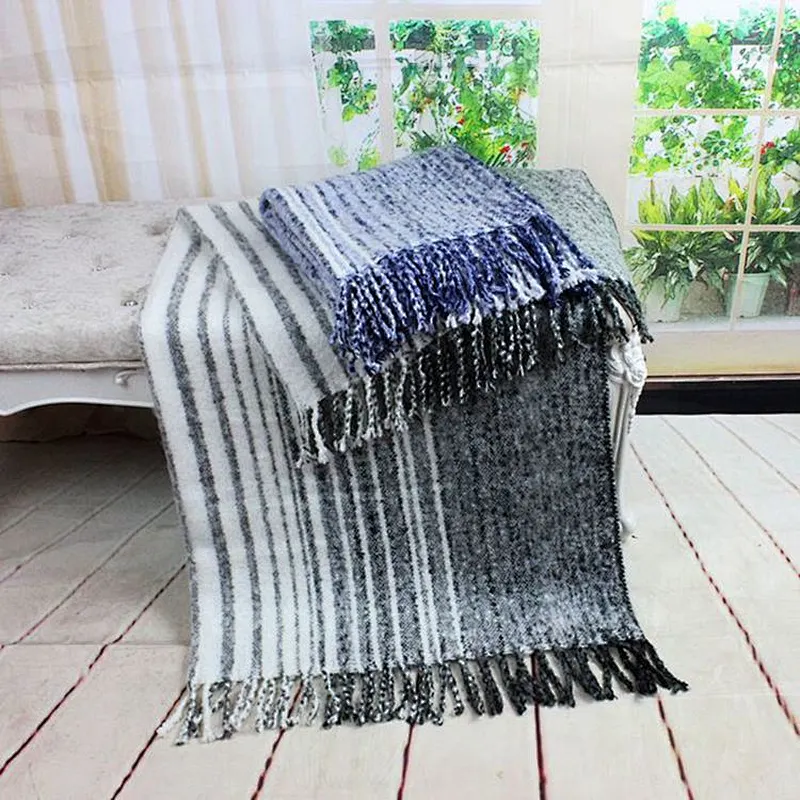 100% Acrylic Stripe-graded Hot Selling Europe Mohair Blanket