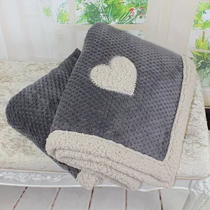 100% Polyester Hot Selling Double Layer Thick Sherpa Fleece Embroidery Heart Blanket
