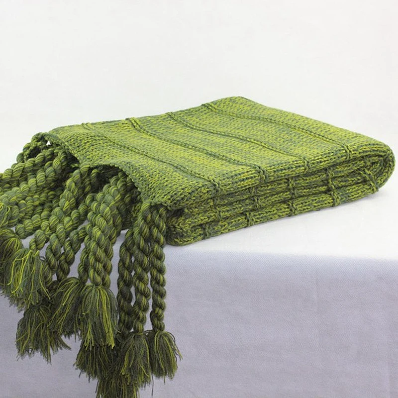 Chunky 100% Acrylic Sofa Decorative Blanket Knit Fringed Throw