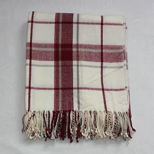 100%Acrylic Hot Selling Winter Women Plaid Check Warm Soft  Cashmere Blanket Scarf