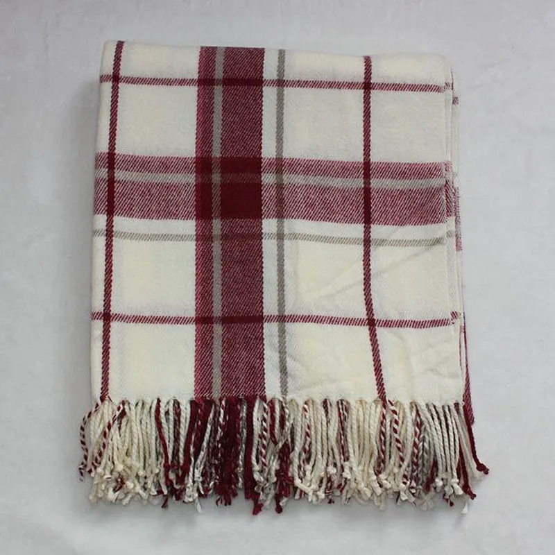 100%Acrylic Hot Selling Winter Women Plaid Check Warm Soft  Cashmere Blanket Scarf