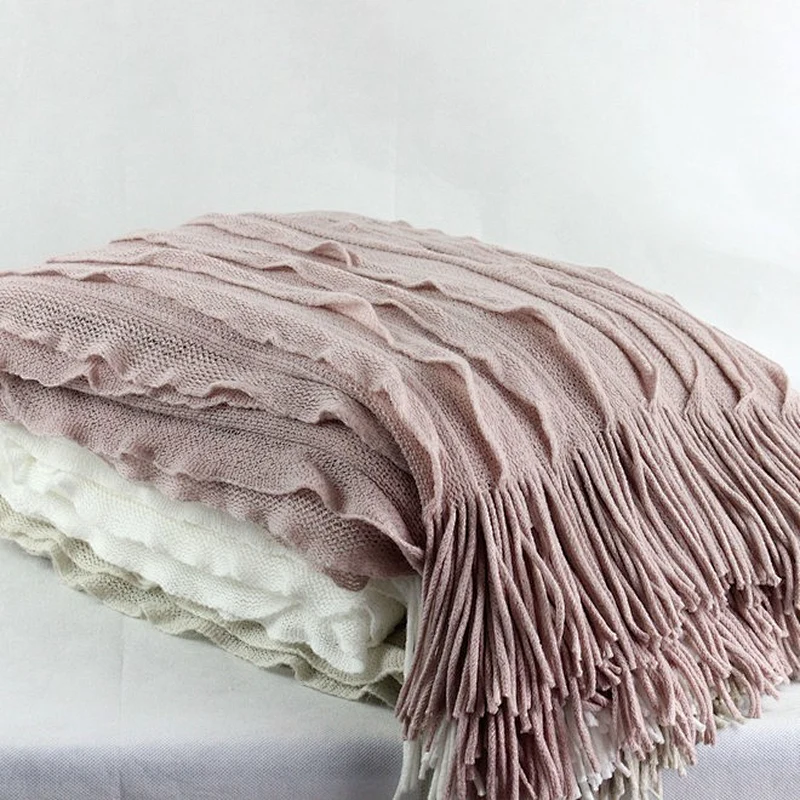 100%Acrylic China Wholesale BSCI Audi Decorative Sofa Super Soft Fringe Knitted Blanket