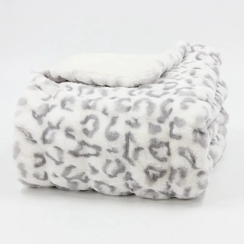 100% Polyester Leopard Printed Spandex Rabbit Faux Fur Blanket