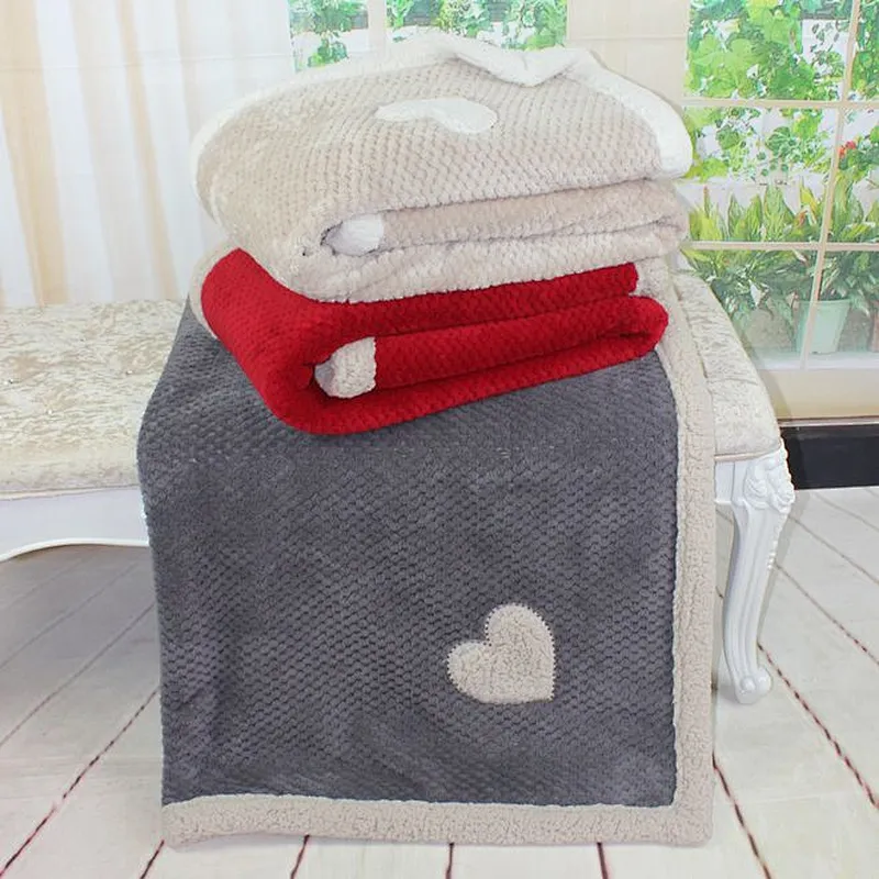 100% Polyester Hot Selling Double Layer Thick Sherpa Fleece Embroidery Heart Blanket