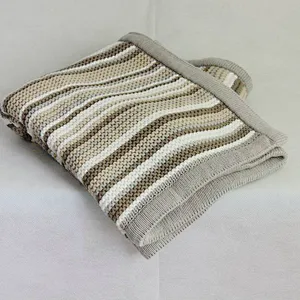 100%Cotton BSCI Wholesale Soft Baby Stripe Pattern Cotton Blanket