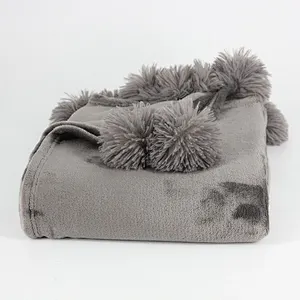 100% Polyester Super Soft Flannel Fleece Pom Pom Blanket